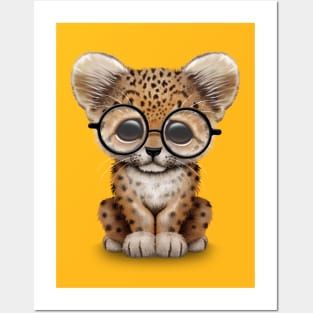 Cute Baby Leopard Cub Wearing Glasses Posters and Art